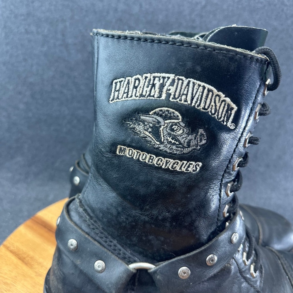 Harley Davidson Men's Leather Boots Size 11.5 Black 94029 Lace Zip Up 10" - Picture 3 of 14